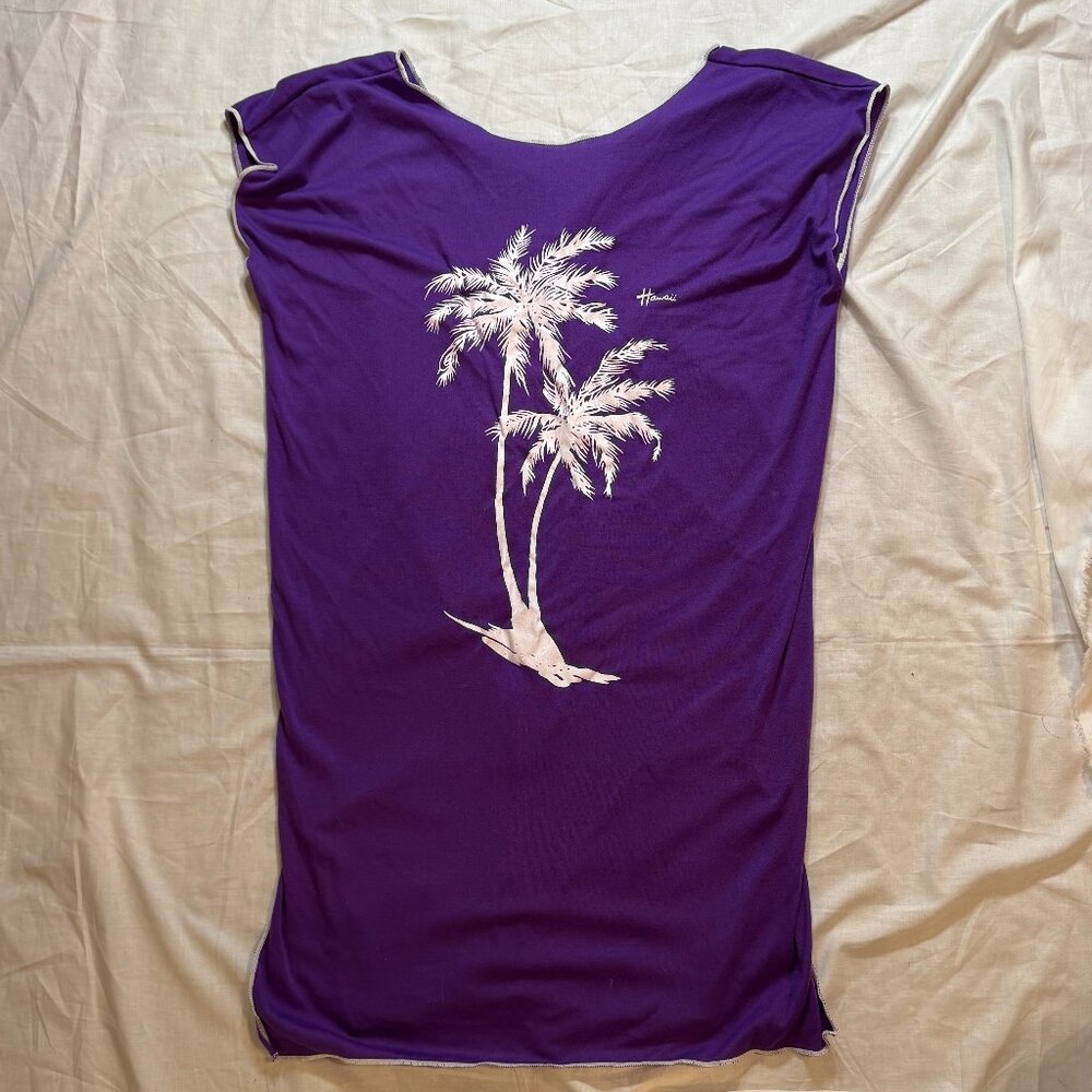 Vintage 80s Hawaiian Flavor Hawaii Nightie, Purple with White Trim